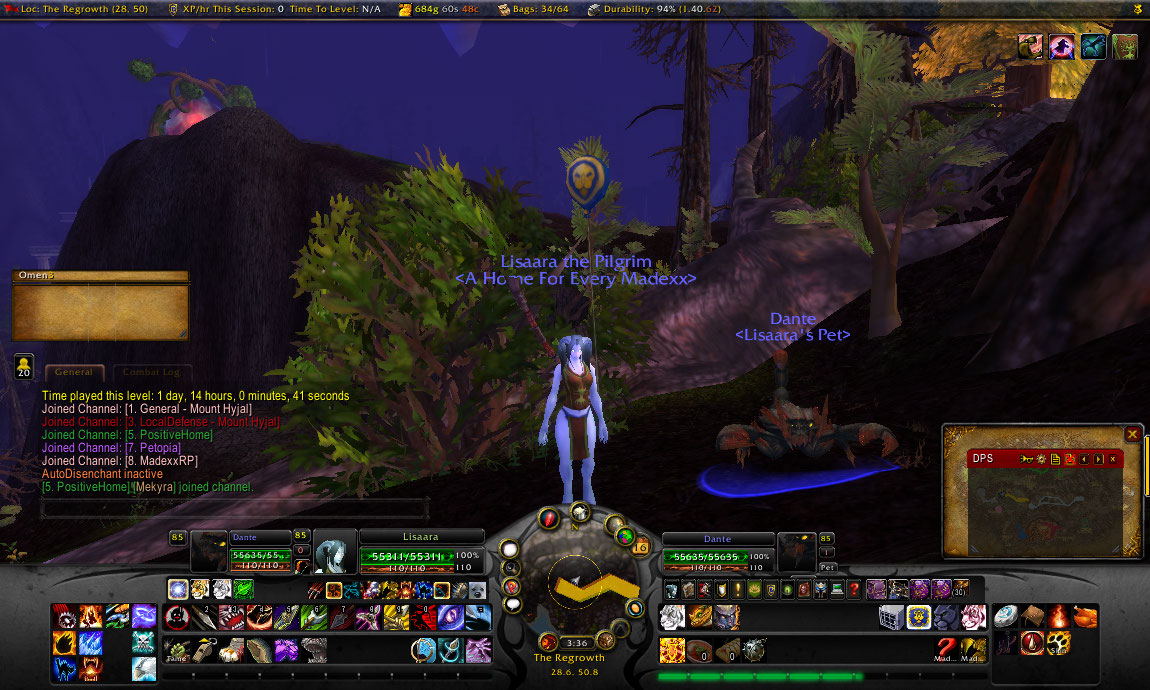 Idle. I targeted Dante so you can see where the target is. and the pet bar.