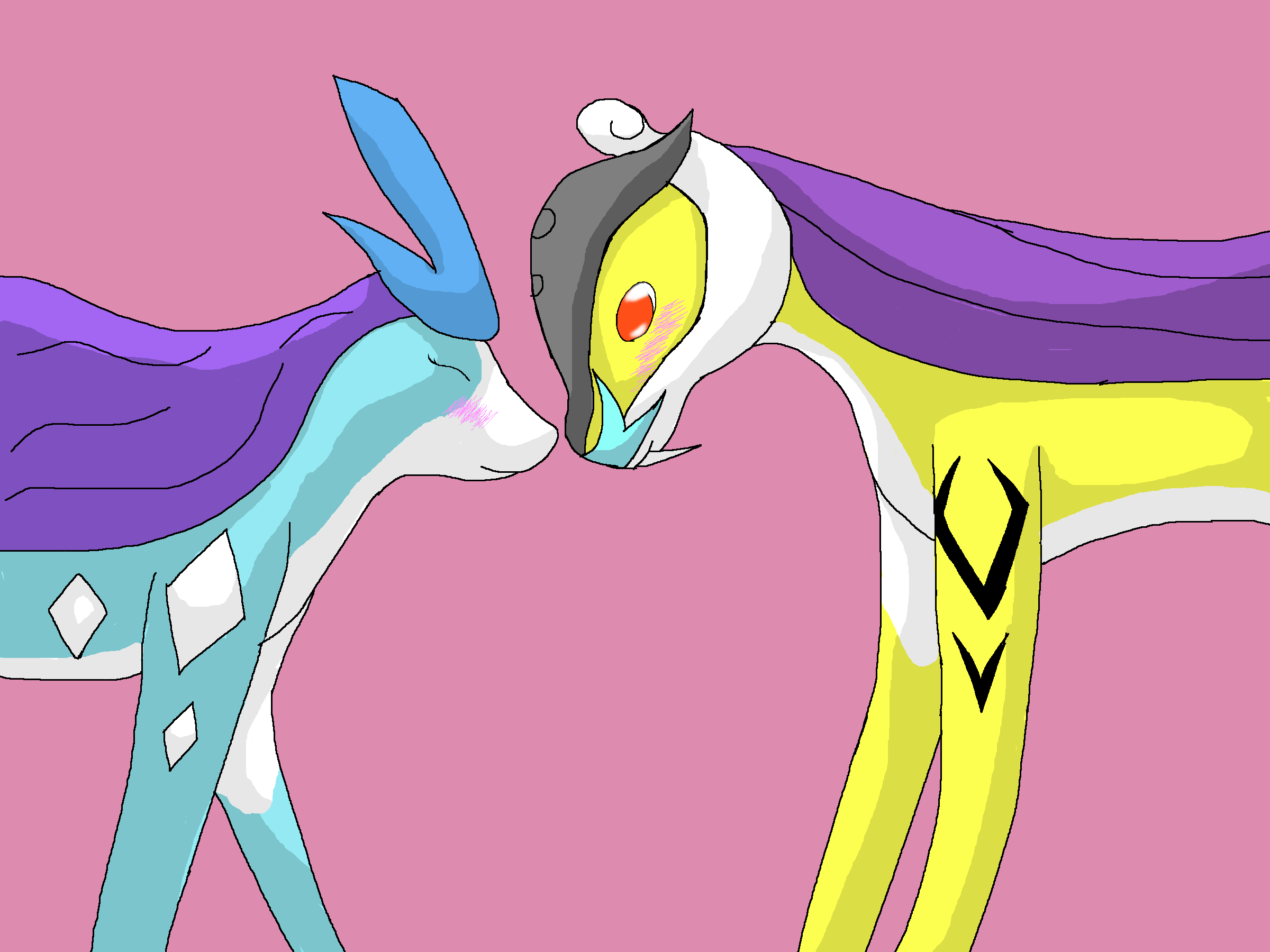 And off to the world of shippings! It's a crazy world when it comes to the Pokemon fandom.. But, a very awesome one too. Anyway, here's my Raikou, Pantheris and my Suicune, Rhythym. The shipping name for them is (kinda obvious if you pay attention to the title) LightningRibbonsShipping!