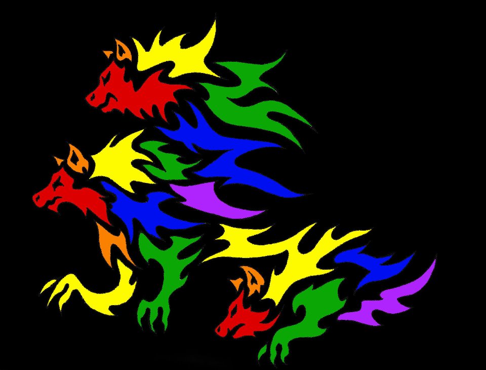 Three fire wolves Tattoo Design