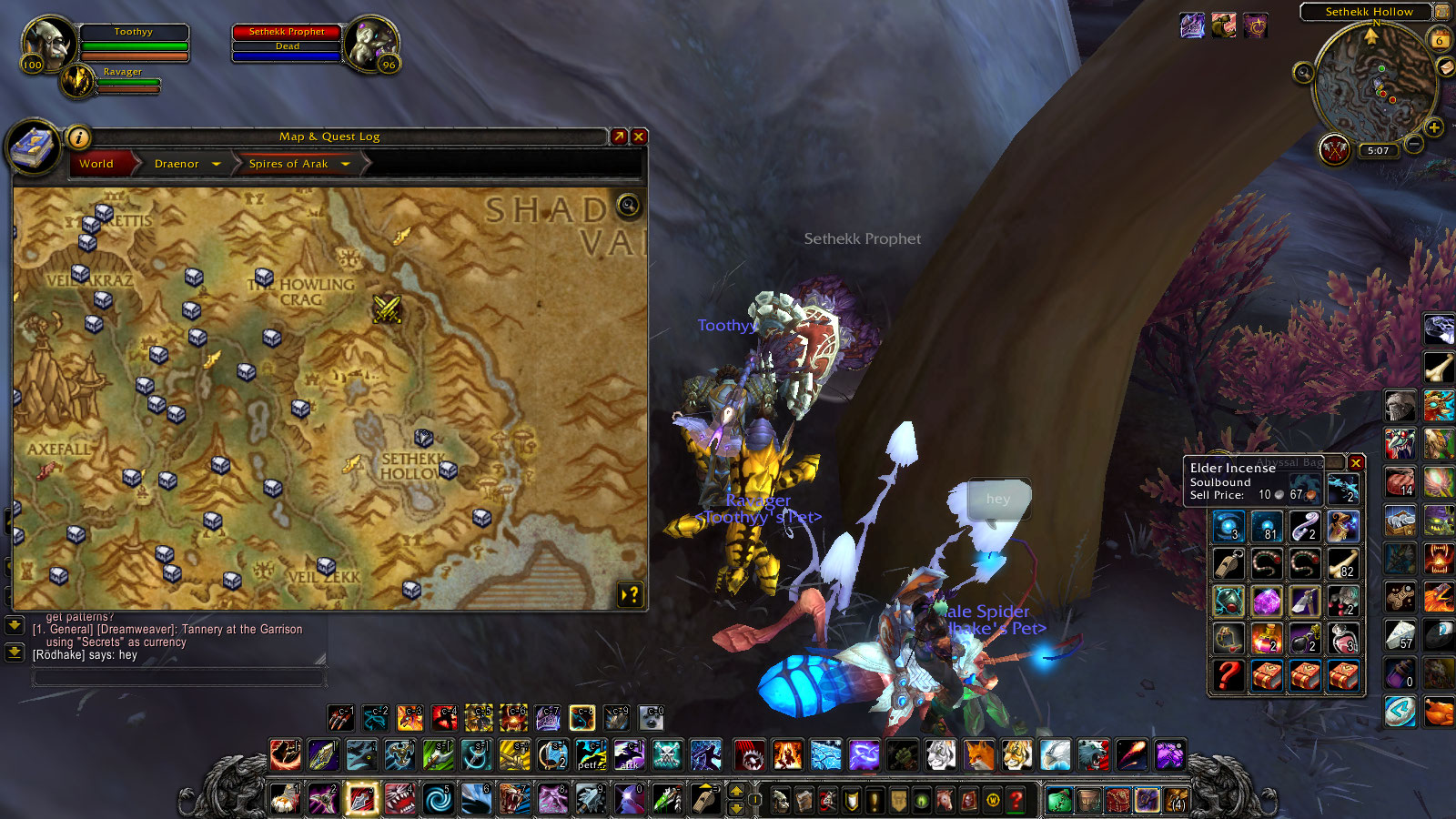 Elder Essence in bag. Picture of map with location and dead NPC that drops it