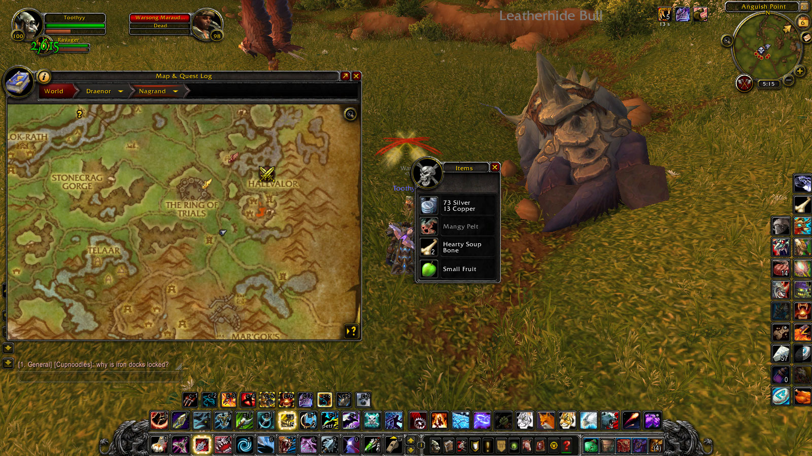 Small Fruit location with map and dead NPC being looted.