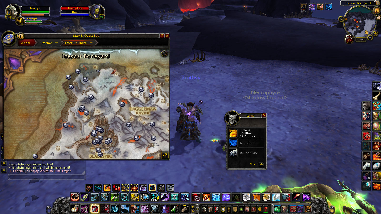 Torn cloth being looted from Necrophyte with map.