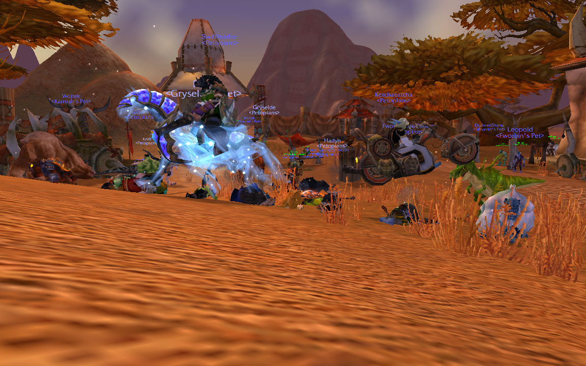 All of us lined up in the Crossroads for mount jumping over people!