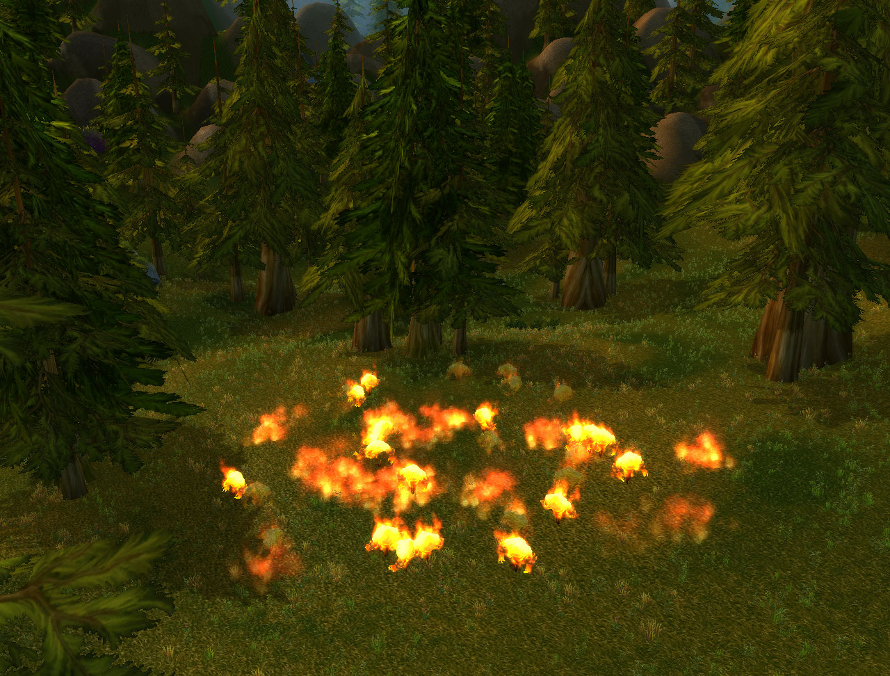 Fire elementals burning stuff in the Hinterlands