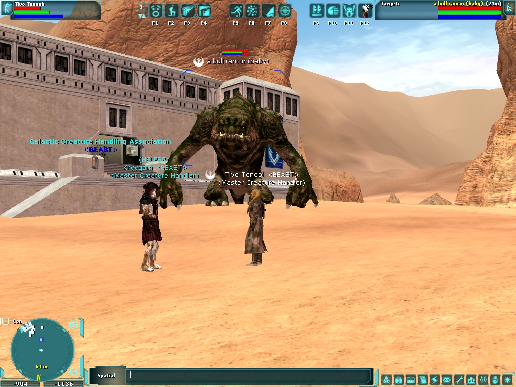 Me handing off my bull rancor to a good friend as I was leaving the game (you were able to trade pets); notice my pet is a good 25yds behind us.. he was HUGE heh