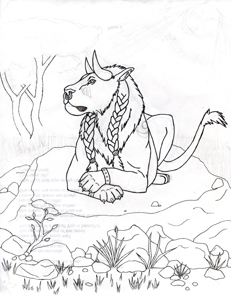 Jindanda, my Tauren Druid. Ignore the words showing through. I recycle paper. &lt;.&lt;